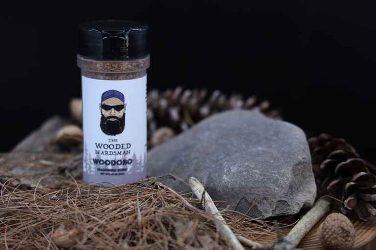 Woodobo Spice from The Wooded Beardsman held in a rustic setting